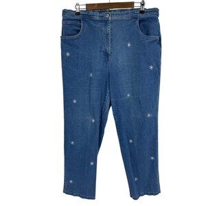 Quacker Factory Womens Denim Snowflake Embroidered Straight Leg Jeans Size 1X